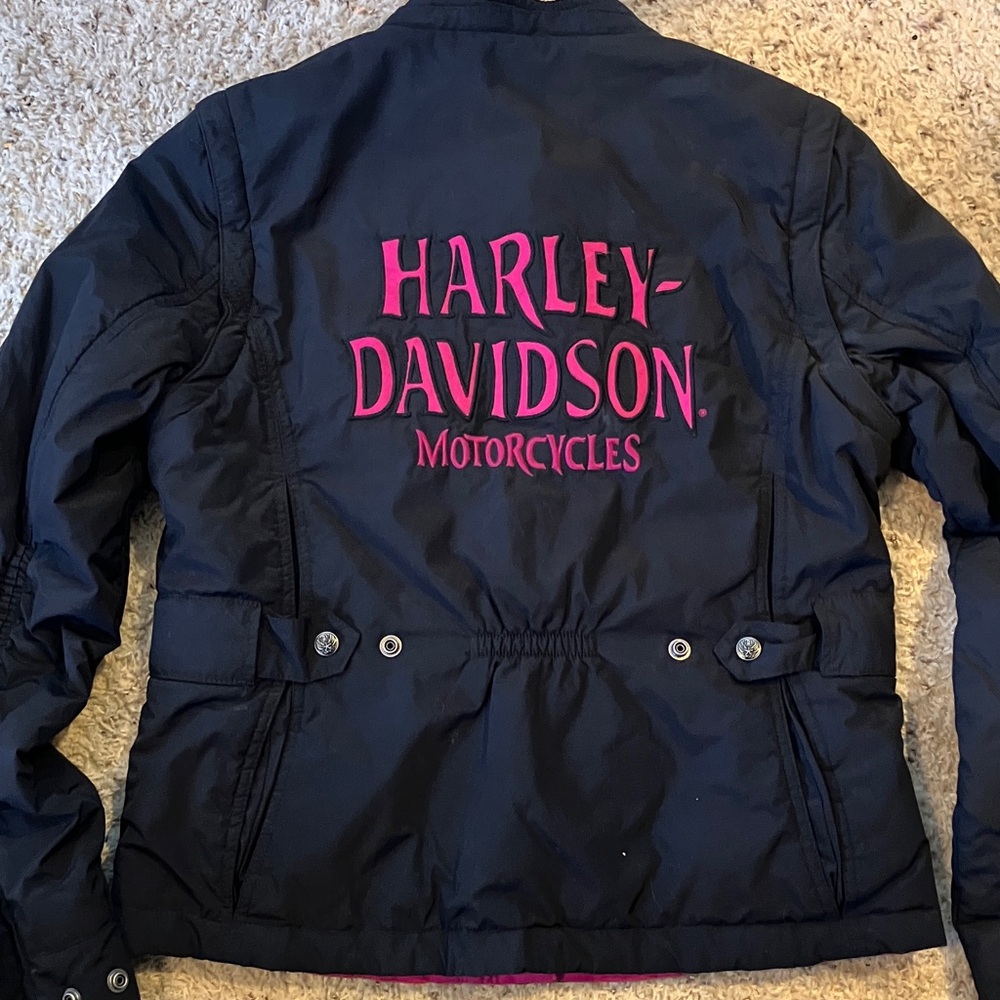 Harley-Davidson Black Lined Utility Jacket with Pink Logo and zip off sleeves